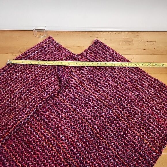 Rustic Handmade Knitted Wool Poncho Wrap Shawl Original Purple Magenta S/M - Picture 13 of 15